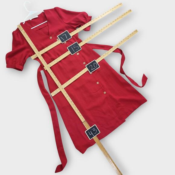 Love Kuza Dress Womens Small Red Midi Below Knee Cotton Linen Summer Office - Picture 4 of 15